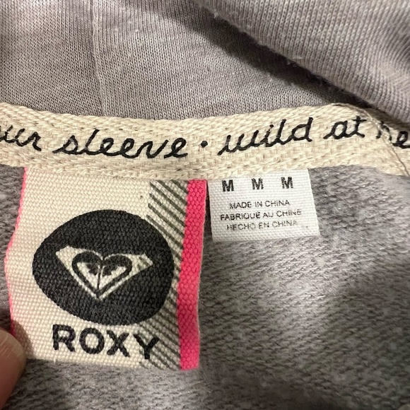 Vintage/worn-look ROXY Grey and White Hoodie Women's Size Med Embroidered Back - Picture 5 of 7